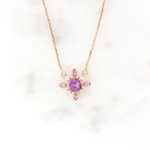NNJ Designs | Jewelry | Ceylon Pink Sapphire Diamond Flower Pendant ...